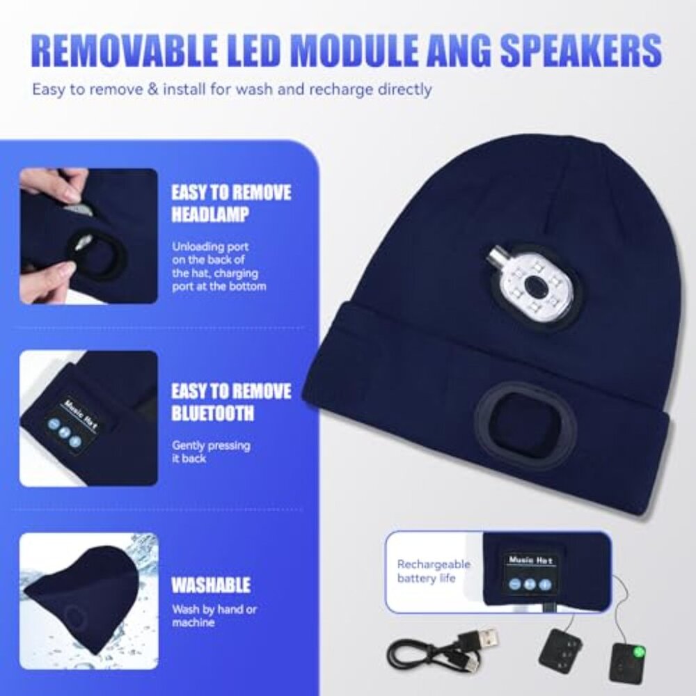 Bluetooth Beanie with LED Light and Speakers Hand… - image 5